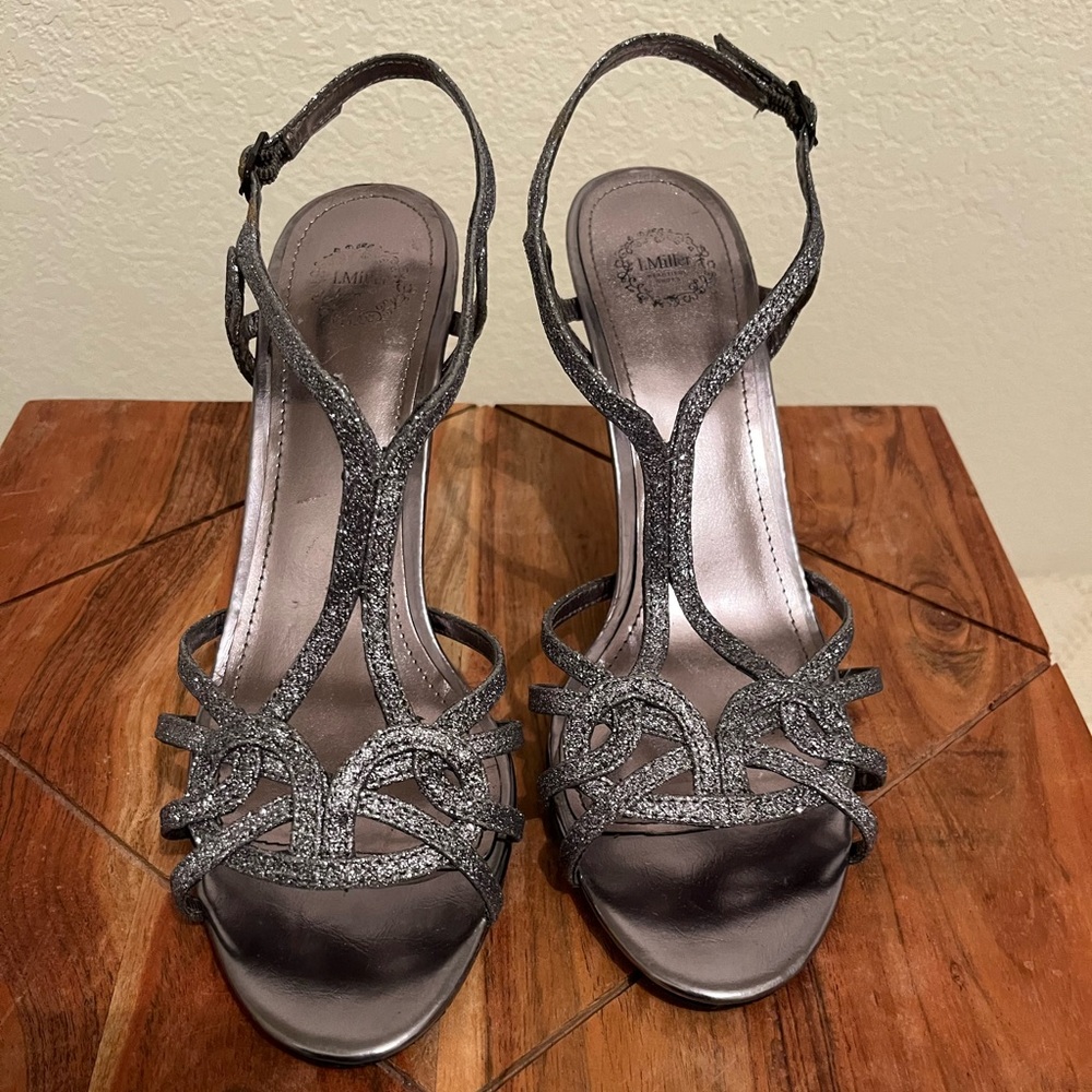 Pewter sparkly heeled sandals